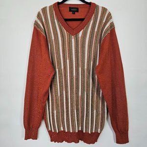 Miko Striped Burnt Orange Wool Blend Mens 2XL Long Sleeve Pullover Sweater